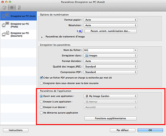 figure : boîte de dialogue Paramètres